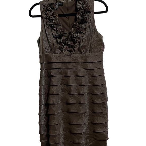 London Style Nights Evening Dress 10P Dark Tuape Ribbon Ruffle Wedding Event - Picture 16 of 16